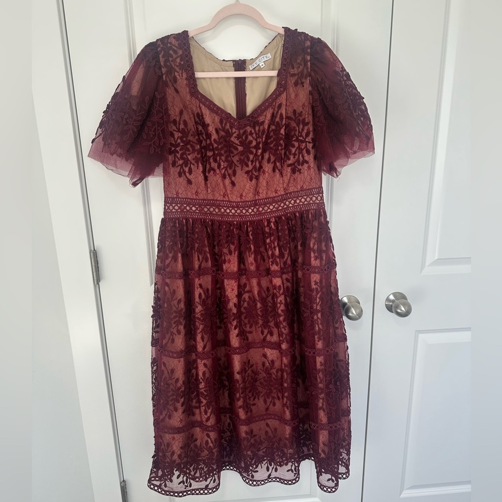 Ivy City Co Venice Dress With Flutter Sleeves in Wine